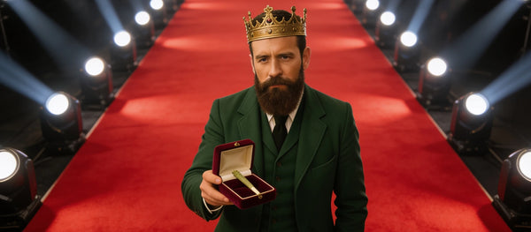 Roter Teppich und GreenBaron steht mit einem Joint in der Hand