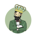 GreenBaron Icon – gezeichneter Mann mit Bart, Krone und Anzug, stilisierte Markenfigur für Premium CBD-Produkte