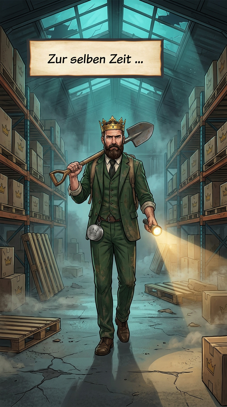Zombieland-Comic von GreenBaron, Folge 4, Bild 1 von 3: Der Baron findet in einer Lagerhalle ein Funkgerät
