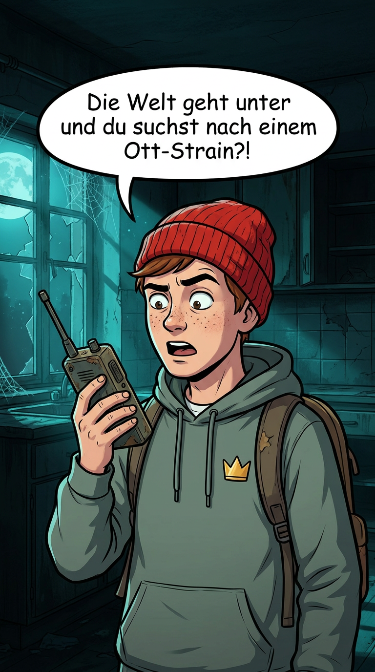 Zombieland-Comic von GreenBaron, Folge 6, Bild 1 von 3: Lenny und der Baron verabreden sich per Funk, Treffpunkt ist der alte Marktplatz von Greenbaron-Town